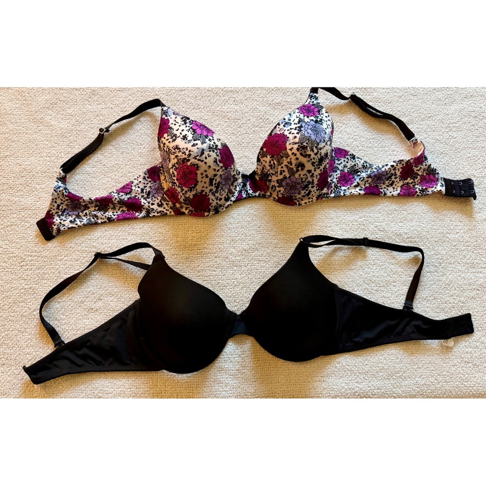 Maidenform Comfort Devotion Underwire Bra 2 Pack 38C Black Floral Animal Print